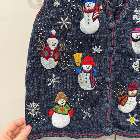 Designers Studio Originals P/S Snowman Knit Vest embroidered ugly christmas swea - Picture 2 of 7